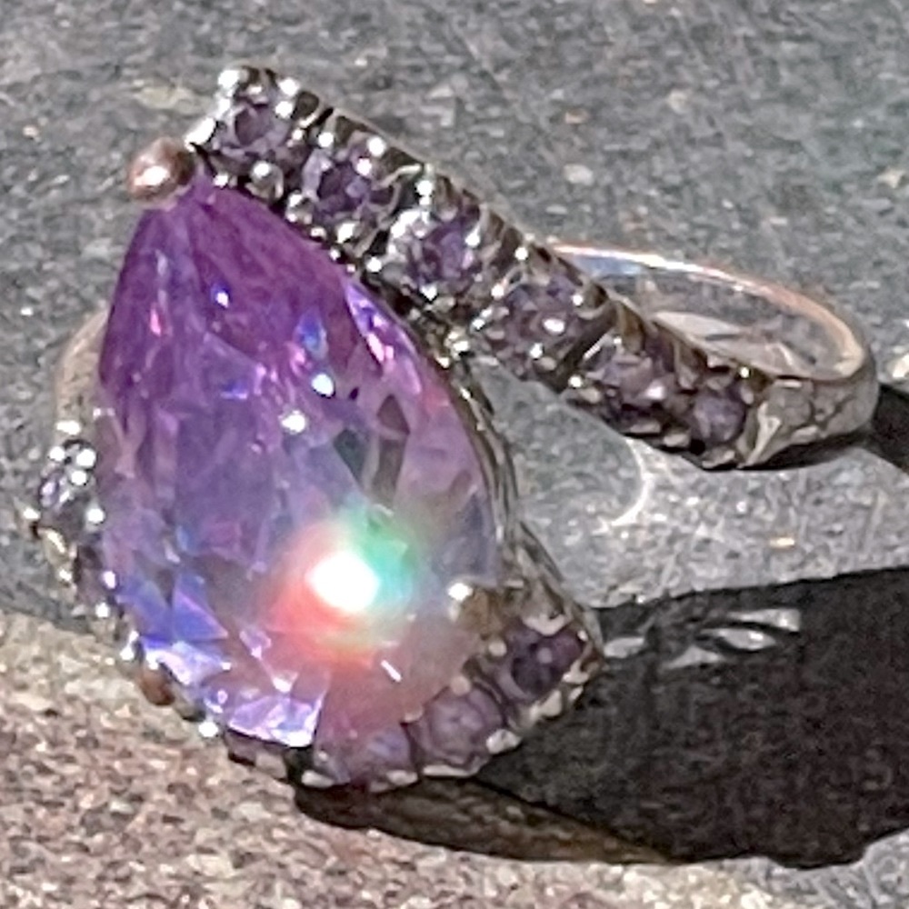 Silver Plated Amethyst Ring with cz Diamonds Size 8 1/2